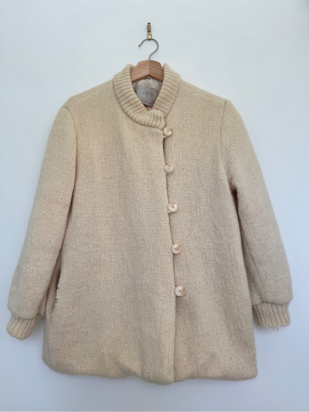 VTG Hilda Ltd Icelandic Wool Sweater Coat Knit Lined Cream Winter Jacket L